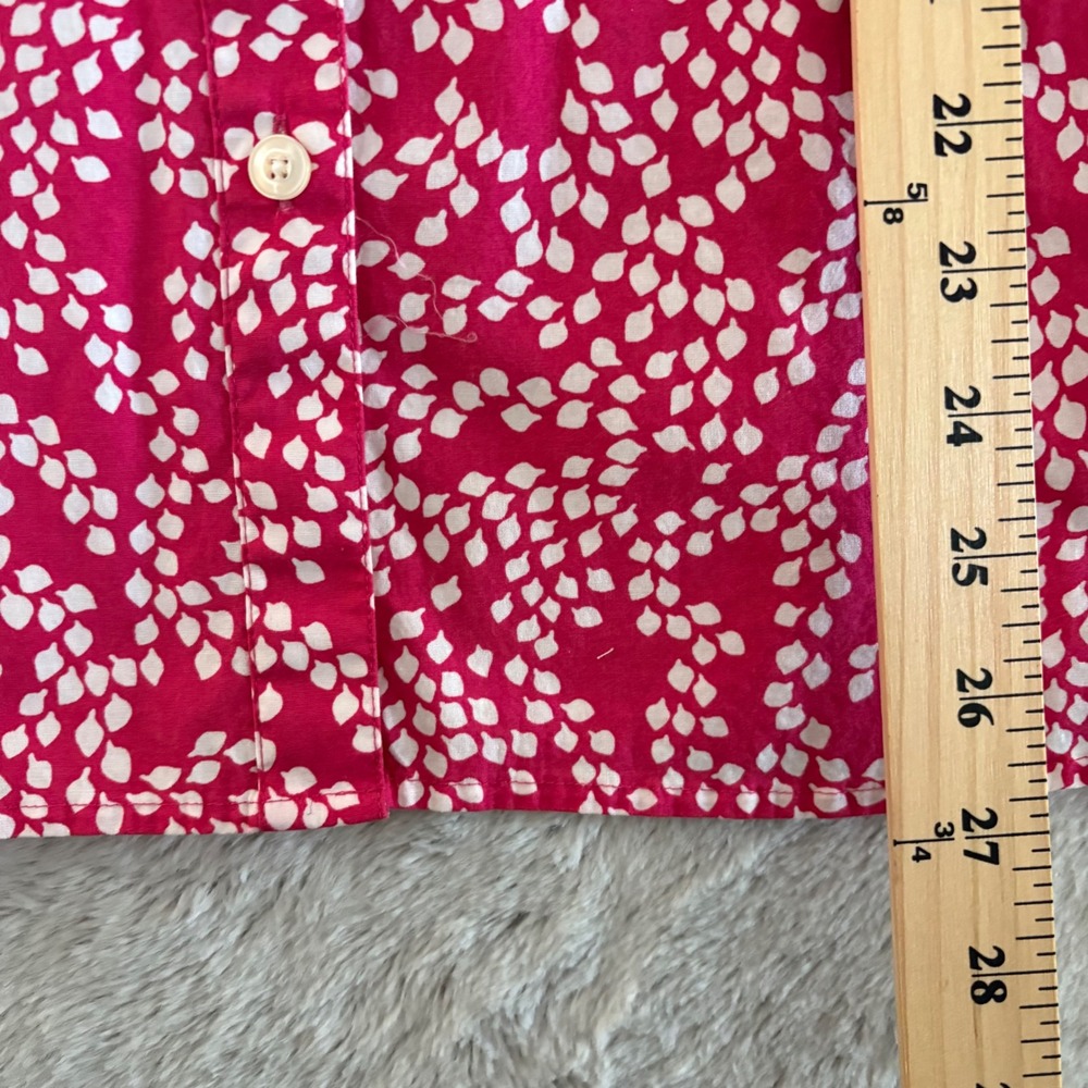 Talbots Woman Ruffle Button Down Shirt Pink White Petal Print 2X Cotton Stretch - Picture 5 of 9